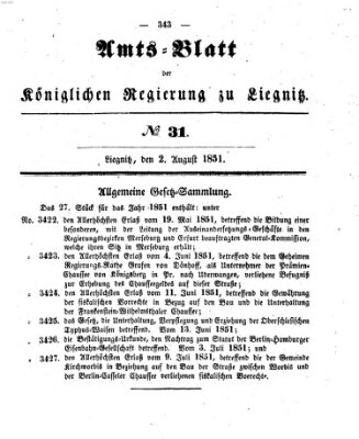 Amts-Blatt der Preußischen Regierung zu Liegnitz Samstag 2. August 1851