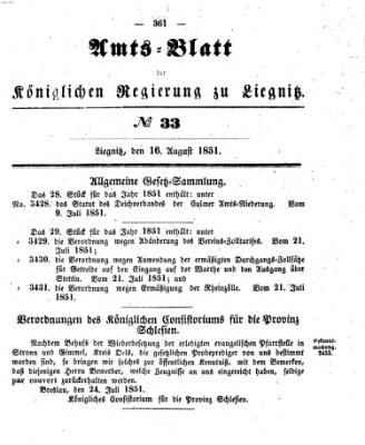 Amts-Blatt der Preußischen Regierung zu Liegnitz Samstag 16. August 1851