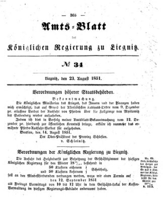 Amts-Blatt der Preußischen Regierung zu Liegnitz Samstag 23. August 1851