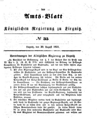 Amts-Blatt der Preußischen Regierung zu Liegnitz Samstag 30. August 1851