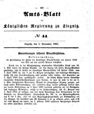 Amts-Blatt der Preußischen Regierung zu Liegnitz Samstag 1. November 1851