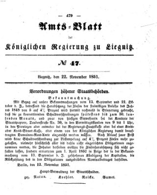 Amts-Blatt der Preußischen Regierung zu Liegnitz Samstag 22. November 1851