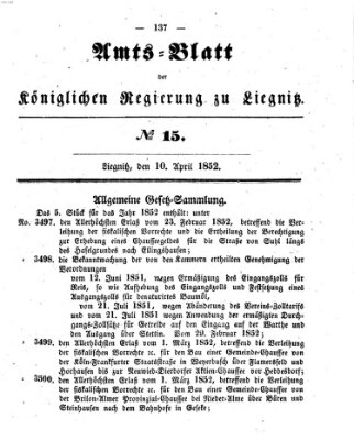 Amts-Blatt der Preußischen Regierung zu Liegnitz Samstag 10. April 1852
