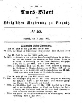 Amts-Blatt der Preußischen Regierung zu Liegnitz Samstag 3. Juli 1852