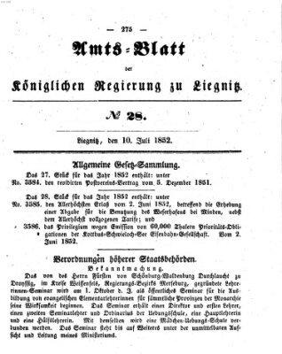 Amts-Blatt der Preußischen Regierung zu Liegnitz Samstag 10. Juli 1852