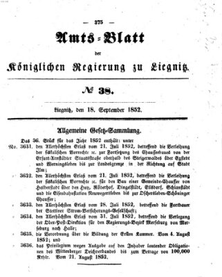 Amts-Blatt der Preußischen Regierung zu Liegnitz Samstag 18. September 1852