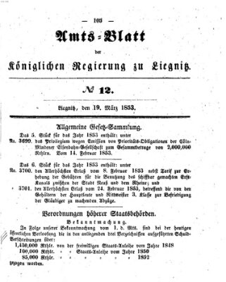 Amts-Blatt der Preußischen Regierung zu Liegnitz Samstag 19. März 1853