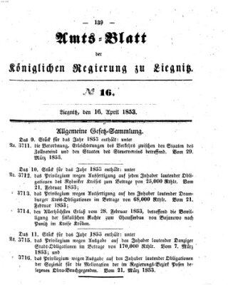 Amts-Blatt der Preußischen Regierung zu Liegnitz Samstag 16. April 1853