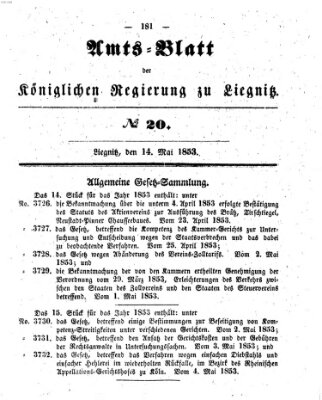 Amts-Blatt der Preußischen Regierung zu Liegnitz Samstag 14. Mai 1853