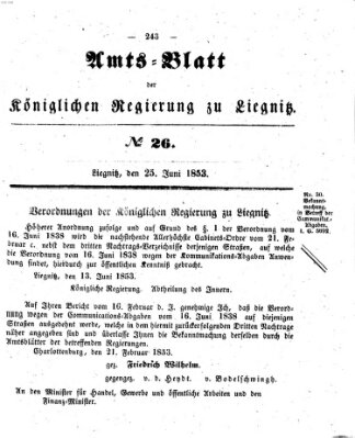 Amts-Blatt der Preußischen Regierung zu Liegnitz Samstag 25. Juni 1853