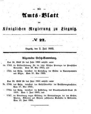 Amts-Blatt der Preußischen Regierung zu Liegnitz Samstag 2. Juli 1853