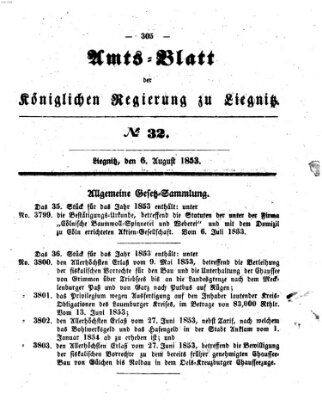 Amts-Blatt der Preußischen Regierung zu Liegnitz Samstag 6. August 1853