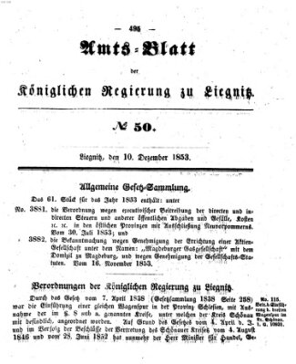 Amts-Blatt der Preußischen Regierung zu Liegnitz Samstag 10. Dezember 1853