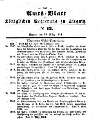 Amts-Blatt der Preußischen Regierung zu Liegnitz Samstag 25. März 1854