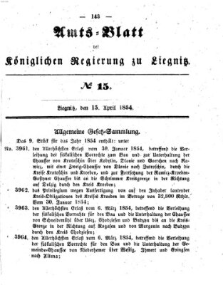 Amts-Blatt der Preußischen Regierung zu Liegnitz Samstag 15. April 1854
