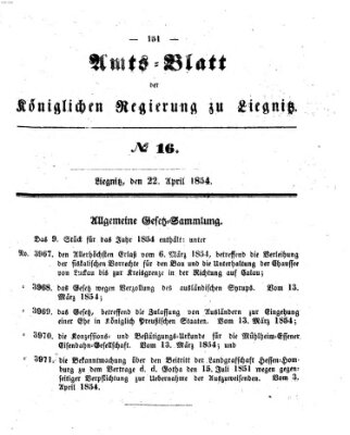 Amts-Blatt der Preußischen Regierung zu Liegnitz Samstag 22. April 1854