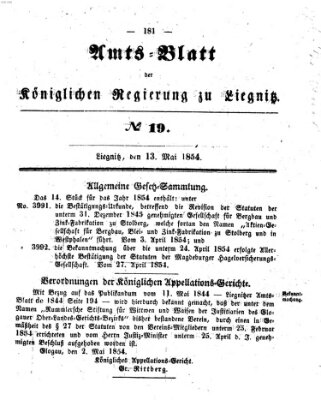 Amts-Blatt der Preußischen Regierung zu Liegnitz Samstag 13. Mai 1854