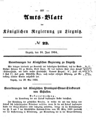 Amts-Blatt der Preußischen Regierung zu Liegnitz Samstag 10. Juni 1854