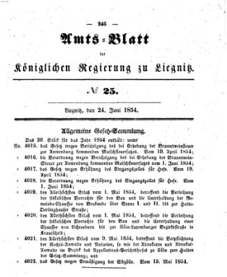 Amts-Blatt der Preußischen Regierung zu Liegnitz Samstag 24. Juni 1854