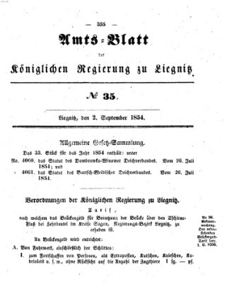 Amts-Blatt der Preußischen Regierung zu Liegnitz Samstag 2. September 1854