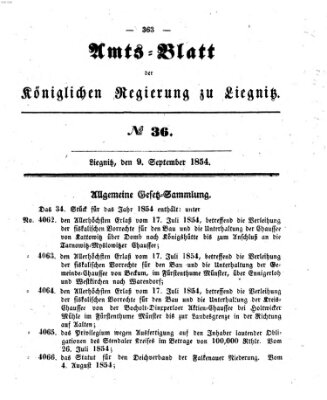 Amts-Blatt der Preußischen Regierung zu Liegnitz Samstag 9. September 1854