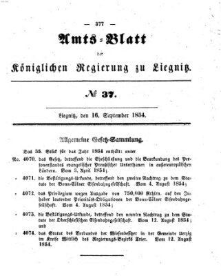 Amts-Blatt der Preußischen Regierung zu Liegnitz Samstag 16. September 1854