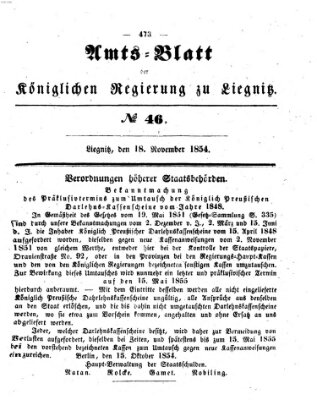 Amts-Blatt der Preußischen Regierung zu Liegnitz Samstag 18. November 1854