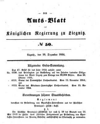 Amts-Blatt der Preußischen Regierung zu Liegnitz Samstag 16. Dezember 1854