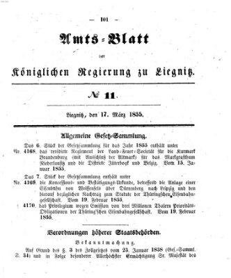 Amts-Blatt der Preußischen Regierung zu Liegnitz Samstag 17. März 1855