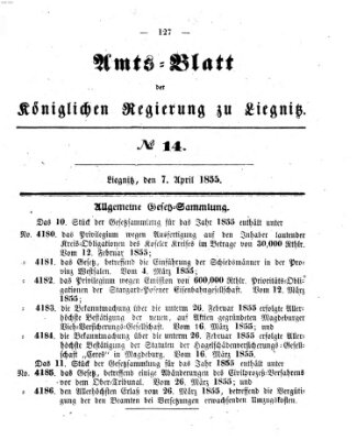 Amts-Blatt der Preußischen Regierung zu Liegnitz Samstag 7. April 1855