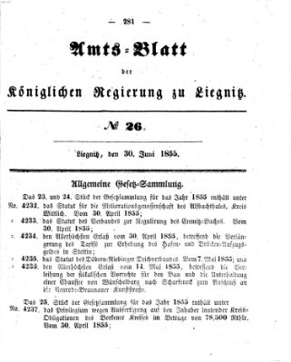 Amts-Blatt der Preußischen Regierung zu Liegnitz Samstag 30. Juni 1855