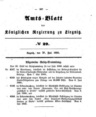 Amts-Blatt der Preußischen Regierung zu Liegnitz Samstag 21. Juli 1855