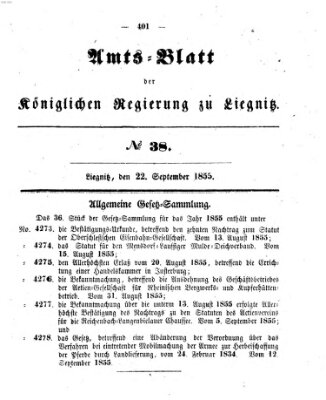 Amts-Blatt der Preußischen Regierung zu Liegnitz Samstag 22. September 1855