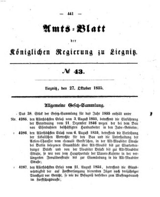 Amts-Blatt der Preußischen Regierung zu Liegnitz Samstag 27. Oktober 1855