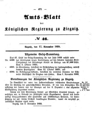 Amts-Blatt der Preußischen Regierung zu Liegnitz Samstag 17. November 1855