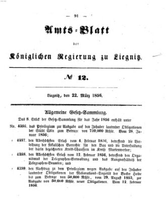 Amts-Blatt der Preußischen Regierung zu Liegnitz Samstag 22. März 1856