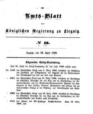 Amts-Blatt der Preußischen Regierung zu Liegnitz Samstag 19. April 1856