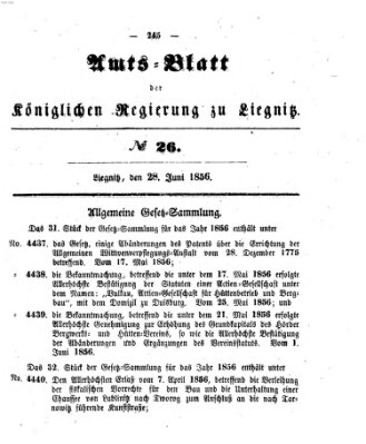 Amts-Blatt der Preußischen Regierung zu Liegnitz Samstag 28. Juni 1856