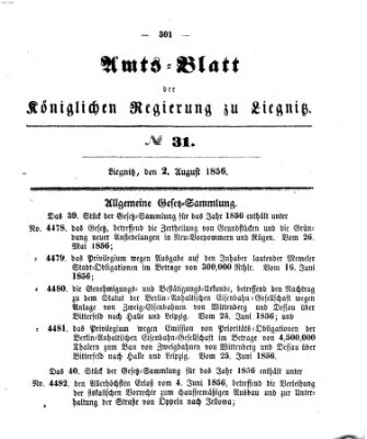 Amts-Blatt der Preußischen Regierung zu Liegnitz Samstag 2. August 1856