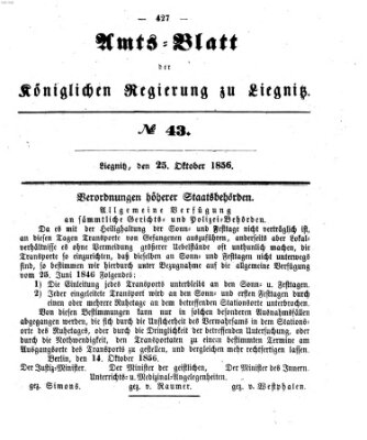 Amts-Blatt der Preußischen Regierung zu Liegnitz Samstag 25. Oktober 1856