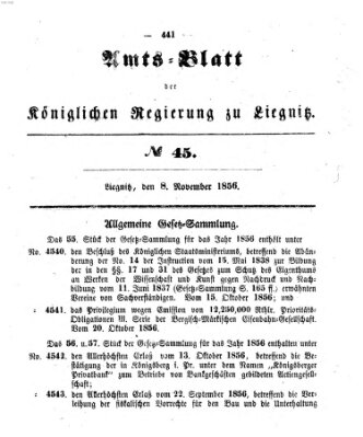 Amts-Blatt der Preußischen Regierung zu Liegnitz Samstag 8. November 1856