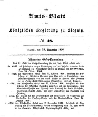 Amts-Blatt der Preußischen Regierung zu Liegnitz Samstag 29. November 1856