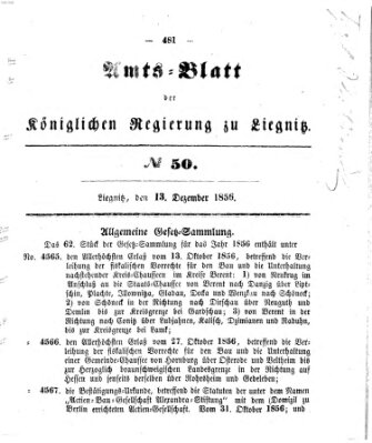 Amts-Blatt der Preußischen Regierung zu Liegnitz Samstag 13. Dezember 1856