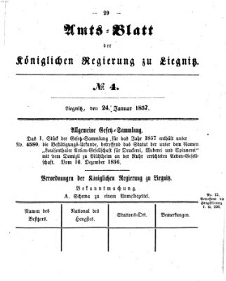 Amts-Blatt der Preußischen Regierung zu Liegnitz Samstag 24. Januar 1857