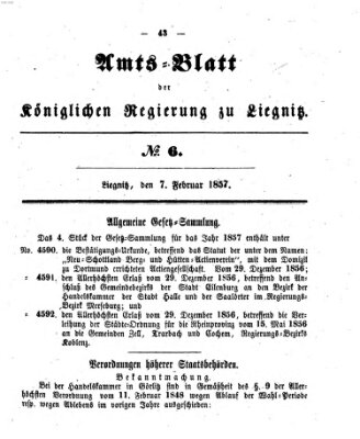 Amts-Blatt der Preußischen Regierung zu Liegnitz Samstag 7. Februar 1857
