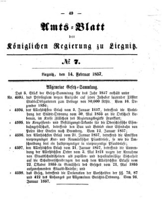 Amts-Blatt der Preußischen Regierung zu Liegnitz Samstag 14. Februar 1857