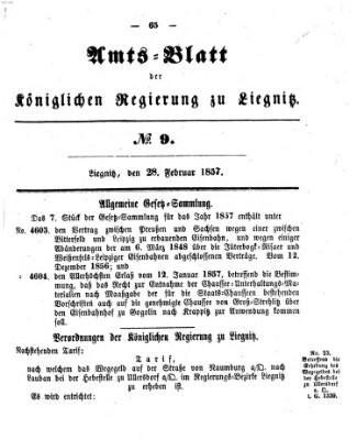 Amts-Blatt der Preußischen Regierung zu Liegnitz Samstag 28. Februar 1857