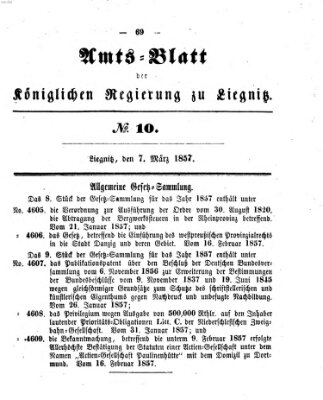 Amts-Blatt der Preußischen Regierung zu Liegnitz Samstag 7. März 1857