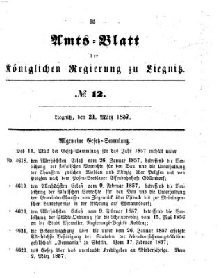 Amts-Blatt der Preußischen Regierung zu Liegnitz Samstag 21. März 1857