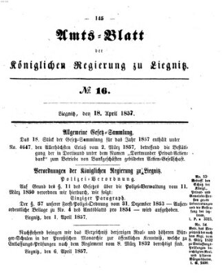 Amts-Blatt der Preußischen Regierung zu Liegnitz Samstag 18. April 1857